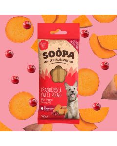 Soopa Dog Dental Sticks - Cranberry & Sweet Potato (4 Pack)
